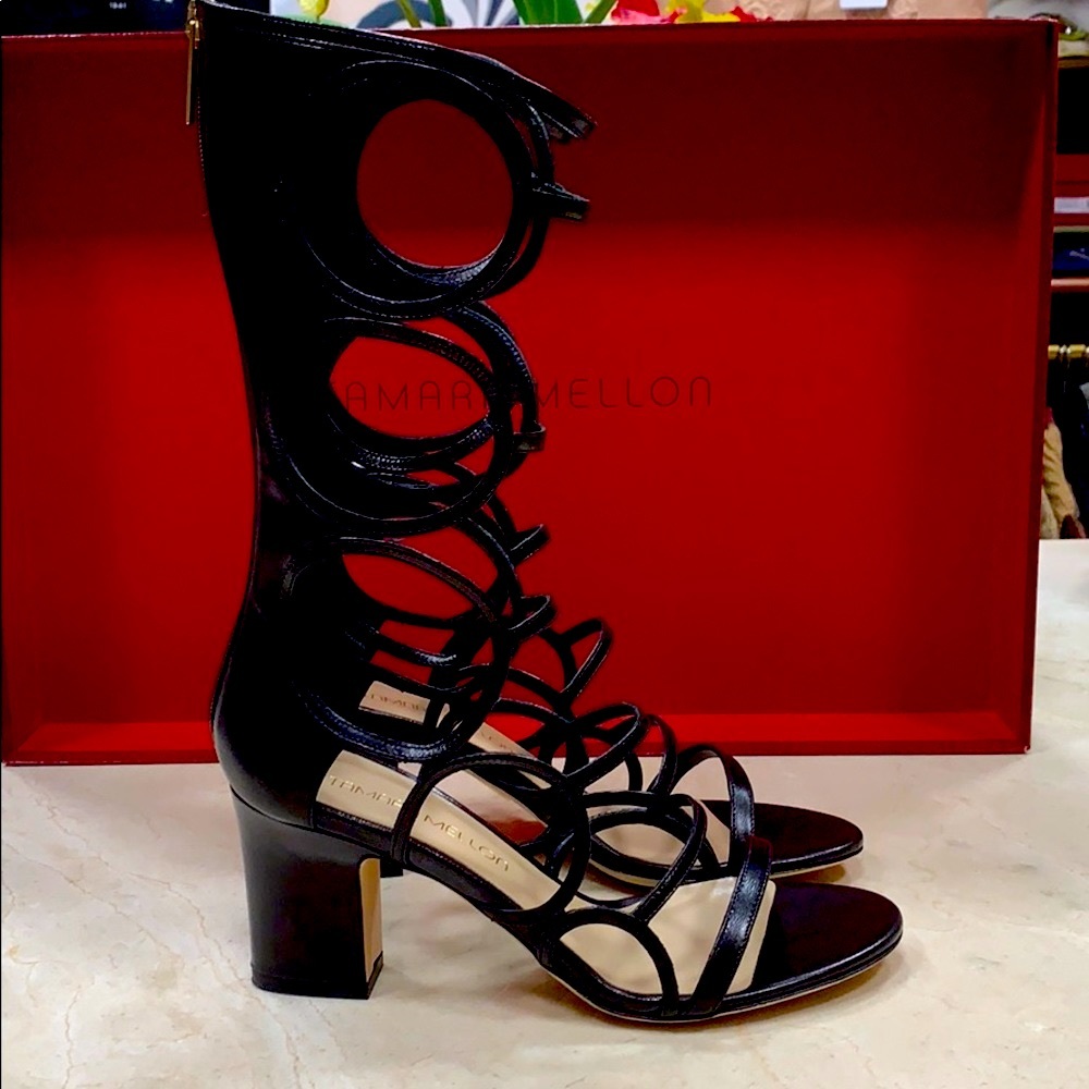 TAMARA MELLON ORION 75mm BLACK LEATHER SANDALS SIZE EU 8 - Picture 1 of 9